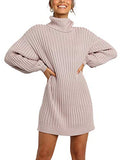ANRABESS Women Turtleneck Long Lantern Sleeve Casual Loose Oversized Sweater Dress Soft Winter Pullover Dresses | Women's Casual Dresses