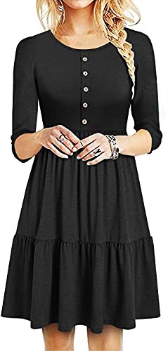 Sureple Casual Dresses for Women Fall Button Down Mini Skater Pleated Loose Swing Ruffle Dress with Pockets