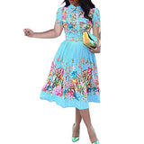 Three-Quarter Sleeve Knee Length Pleated Floral Women's Sheath Dress