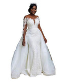 Women's Bridal Ball Gown Long Sleeves Mermaid A-line Wedding Dresses with Train for Bride Plus Size | Women's Formal Dresses