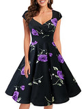 Black Purple Brose 50s 60s A Line Rockabilly Dress Cap Sleeve Vintage Swing Party Dress - bbonlinedress | Women's Cocktail Dresses