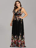 Women's Plus Size Chiffon Double V-Neck Semi-Formal Evening Party Maxi Dresses - Sara Clothes