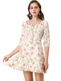 Women's Floral Print Bow Tie Neck 3/4 Sleeve Layered Mini Dress | Original Brand