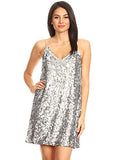 Women's Sexy V Neck Sleeveless Sequin Glitter Bodycon Stretchy Mini Party Dress