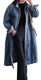 Jofemuho Womens Classic Long Jean Jacket Plus Size Loose Long Sleeve Button Down Denim Jacket Trench Coat