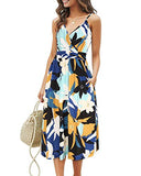 Green Multi Summer Short Sleeve V-Neck Floral Casual Ladies Dress with Pockets - OUGES | Women's Casual Dresses