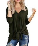 IWOLLENCE Womens Loose Henley Blouse Bat Wing Long Sleeve Button Down T Shirts Tie Front Knot Tops Army Green Medium | Women's Tops and Blouses