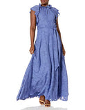 Women's Flutter Sleeve Ruffle Neck Lace Gown | Women's Evening Gowns