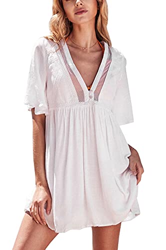 Women's V-neck Elbow Sleeve Above Knee Lace Dress