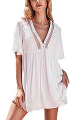 Women's V-neck Elbow Sleeve Above Knee Lace Dress