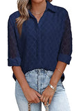 Navy Sleeve Womens Button Down Shirts Long Sleeve V Neck Blouses Tops for Work - FARYSAYS | Women's Tops and Blouses
