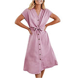Summer Dresses for Women, Ladies's Summer Sexy Short Sleeve Solid Color Button Strap V-Neck Vest Dress Party UK Size | Women's Work Dresses