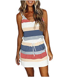 Womens Summer Dresses for Island Vacation V Neck Striped Dress Casual Sleeveless Dress with Pockets Beach Sundress | Original Brand