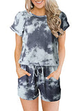 Tie Dye Space Gray Summer Crewneck Casual Loose Short Sleeve Jumpsuit Rompers One Piece Pajamas Loungewear with Pockets - ANRABESS | Women's Romper & Jumper Suit