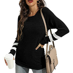 Womens Color Block Sweatshirts Crewneck Sweaters Long Sleeve Shirts Fleece Tunic Tops | Women's Sweaters