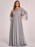 Plus Size Elegant V Neck Pleated A Line Chiffon Mother of Bride Dress Gray US - Sara Clothes