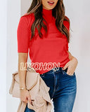 LIYOHON Womens Tops Dressy Casual Fall Cute Tops Mock Turtleneck Business White T Shirts Bright Red-M | Women's Casual Dresses