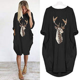 Christmas Dresses Women Casual Stylish Long Sleeve O-Neck Novelty Antlers Print Daily Dress with Pockets Beach Xmas Dress | Original Brand | Women's Work Dresses