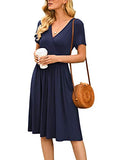 Women's Summer Casual Short Sleeve V-Neck Short Party Dress with Pockets