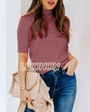 LIYOHON Womens Tops Dressy Casual Fall Cute Tops Mock Turtleneck Business White T Shirts Plum-M | Women's Casual Dresses