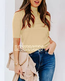LIYOHON Womens Tops Dressy Casual Fall Cute Tops Mock Turtleneck Business White T Shirts Apricot-M | Women's Casual Dresses