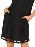 Women's Summer Short/Long Sleeve Pocket Tassel Hem Loose Tunic T-Shirt Dress | Women's Work Dresses