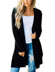 Women's Long Sleeve Open Front Hoodie Knit Sweater Cardigan Outwear