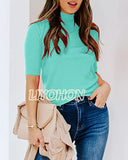 LIYOHON Womens Tops Dressy Casual Fall Cute Tops Mock Turtleneck Business White T Shirts Mint Blue-M | Women's Casual Dresses