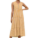 Summer Dresses for Women, Ladies's Fashion Summer Sleeveless Stripe Print Casual Dress V-Neck Button Dress Party UK Size | Women's Work Dresses
