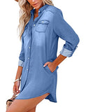 Womens Button Down Denim Shirt Dresses Long Sleeve Casul Tunic Tops | Original Brand | Women's Tops and Blouses
