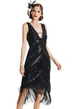 1920s Flapper Dress V Neck Sequin Beaded Dress Roaring 20s Gatsby Fringe Party Dress