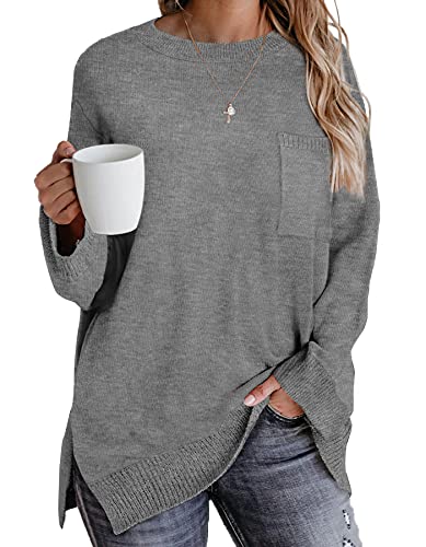 Women's Sweaters Crewneck Long Sleeve Oversized Pocket Knit Tops  