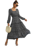 SweatyRocks Women's Long Sleeve Floral Print Flared Flowy Chiffon Maxi Dress | Women's Casual Dresses