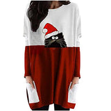 Tops for Women Christmas Printed Long Sleeve Pocket Round Neck Loose Long Tops Blouse Cute Sweaters for Women | Women's Sweaters