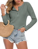 WNEEDU Women's Waffle Knit Tunic Tops Loose Long Sleeve Button Up V Neck Henley Shirts (M, Pea Green) | Women's Sweaters