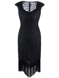 VIJIV Vintage 1920s Inspired Embellished Beaded Lace Cocktail Flapper Dress