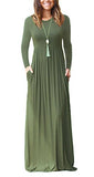 Army Green Casual Short/Long Sleeve Maxi Dress with Pockets - HAOMEILI | Women's Casual Dresses
