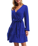 Women's Wrap Skater Dress Sexy V Neck A-Line Casual Swing Mini Dresses