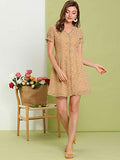 Women's V Neck Short Sleeve Button Up Chiffon Floral Flowy Dress | Original Brand