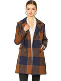 Allegra K Women's Buffalo Checks Double Breasted Notched Lapel Winter Long Plaids Trench Coat