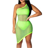 Women's Fashion Sexy Big Mesh Solid Color Three-Piece One Shoulde Shoulder Dress | Women's Work Dresses