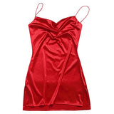 Women's Sexy Mini Party Club Satin Dress Spaghetti Strap Cowl Neck Slip Short Dress