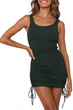 Women Ruched Bodycon Mini Dress Sleeveless Drawstring Party Club Tank Dress