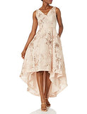 Women's Sleeveless V-neck High Low Hem Gown In Metallic Lace Fabric | Women's Lace Dresses