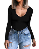 Womens V Neck Long Sleeve Fitted T-Shirt Basic Tee Tops | Women's Tops and Blouses
