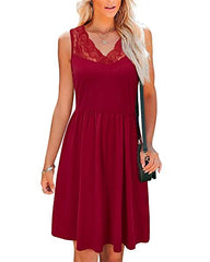 Women's Lace Cuasul Sleeveless A Line Flared Summer Party Short Bridesmaid Dress With Pockets