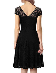 Women's Vintage Floral Lace Bridesmaid Dress V Neck Wedding Party Cocktail Dress