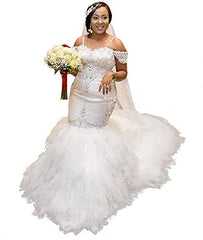 Elliebridal Beaded Women's Bridal Ball Gown Long Mermaid Wedding Dresses with Ruffles Train for Bride Plus Size | Women's Wedding Dresses