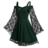 Women's Strap Dresses Lace Splice Long Sleeve Bell Sleeve A Line Dress Tunic Dress Gothic Dress High Waist Mini Dress