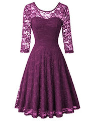 Purple Women's Cocktail Party Wedding Guest A Line Lace Dresses - JASAMBAC